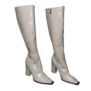 Princess Polly Size 9 White Knee High Boots Block Heel Square Toe Chic Versatile